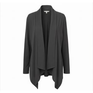 Eileen Fisher Woman Black Open Front Draped Cardigan 1X Plus Stretch Knit USA